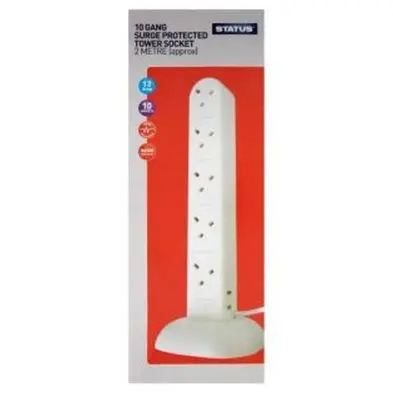 10-Outlet Surge Protection Extension Tower – 2-Metre Power Strip with Safety Features