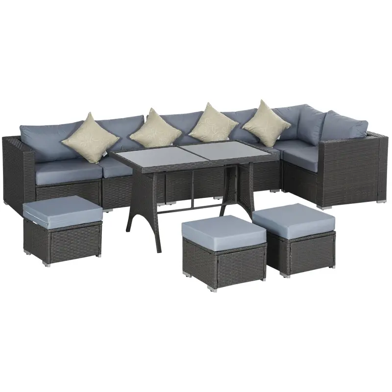 10-Piece Rattan Corner Dining Set – 9-Seat Outdoor Garden Sofa Collection