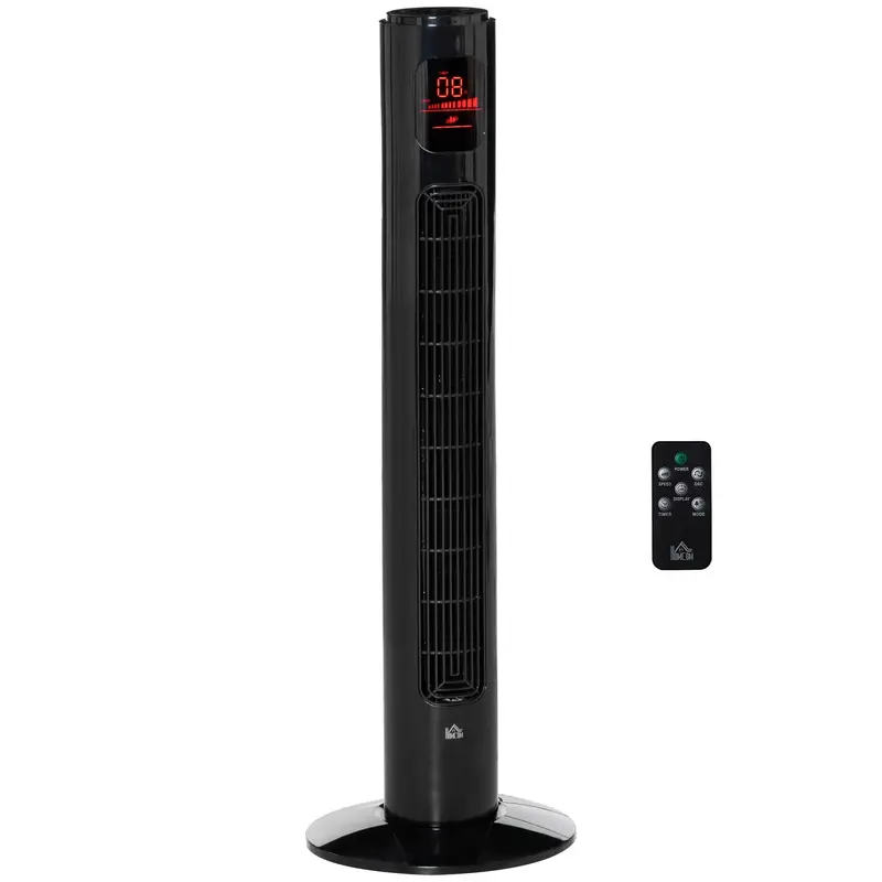 12-Inch Black Oscillating Tower Fan with 3 Speeds and Timer