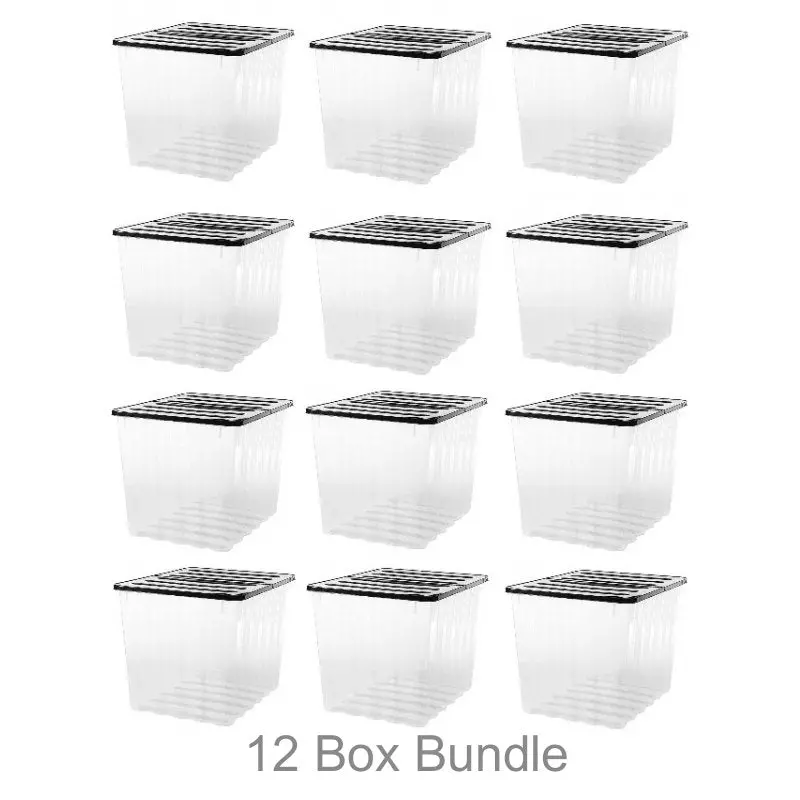 12-Pack Extra-Large 110L Clear-and-Black Plastic Storage Boxes – Supa Nova by Strata