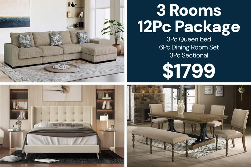 12-Piece Beige Furniture Bundle for Coordinated Multi-Room Styling