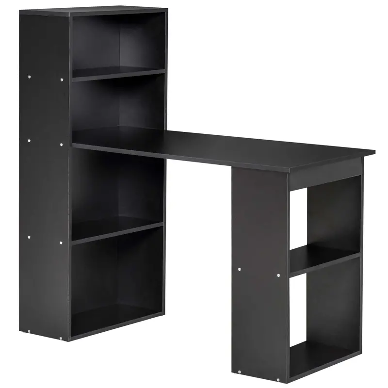 120 cm Modern Study Desk with Integrated Bookshelves – 6-Tier Black Workstation