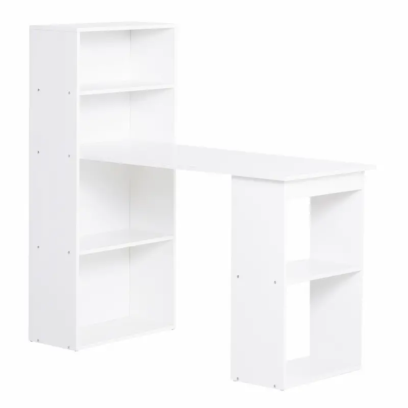 120cm Modern Computer Desk with 6-Tier Bookshelf – White Home Office Workstation