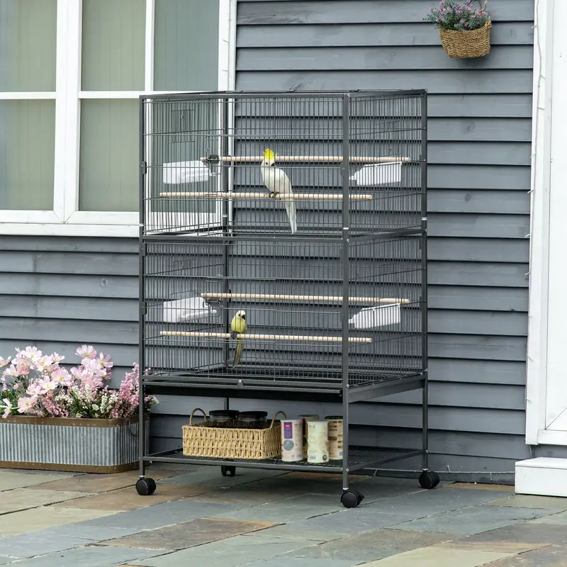 132 cm Wheeled Black Bird Cage with Grille Design – PawHut