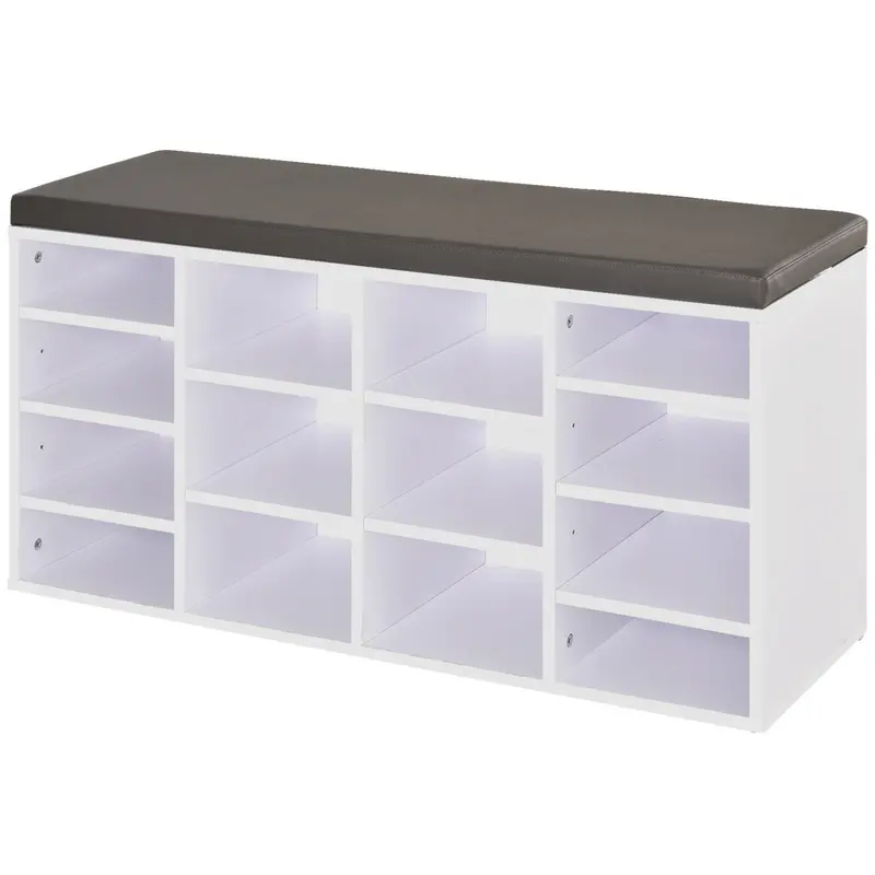 14-Compartment Shoe Rack with Cushioned Movable Shelves – White Heavy-Duty Organizer