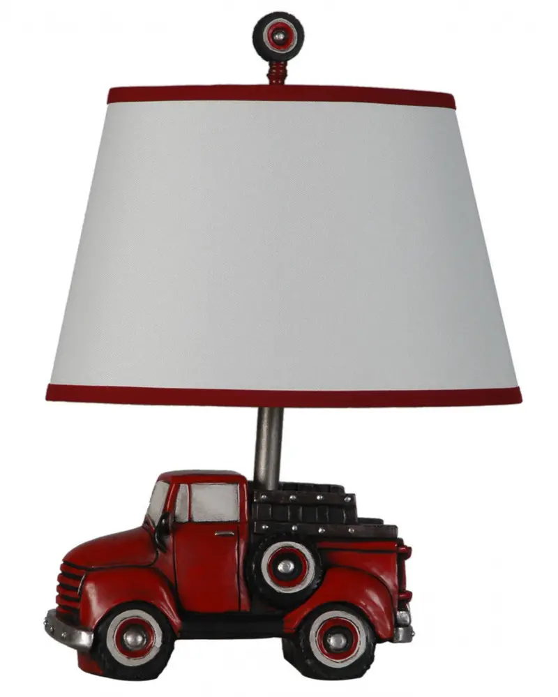 19.5-Inch Antique Red Polyresin Truck-Themed Table Lamp Pair