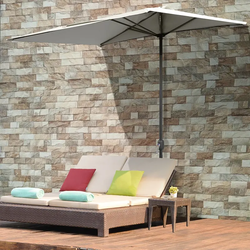 2.3m Half-Parasol Outdoor Umbrella – Beige Canopy with Steel Frame for Balconies & Small Patios