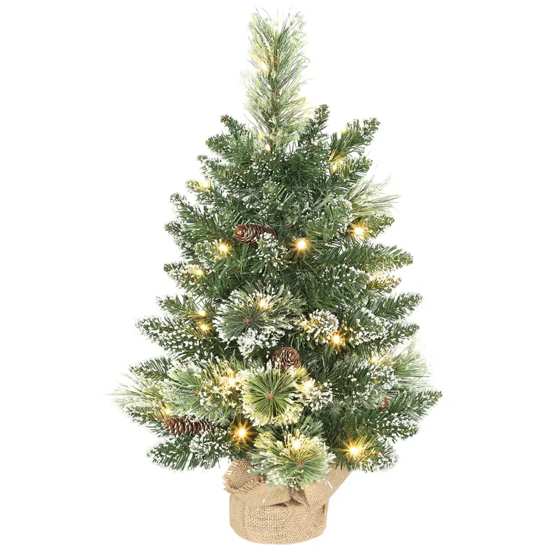 2-Foot Pre-Lit Frosted Artificial Christmas Tree – Warm White LEDs, 64 Tips