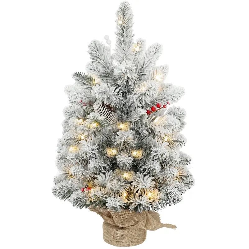 2-Foot Pre-Lit Frosted Artificial Christmas Tree – Warm White LEDs, 72 Tips