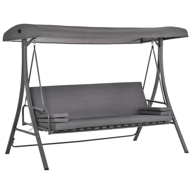 2-in-1 Outdoor Swing Chair Hammock – 3-Seater Garden Lounger with Adjustable Canopy & Cushions