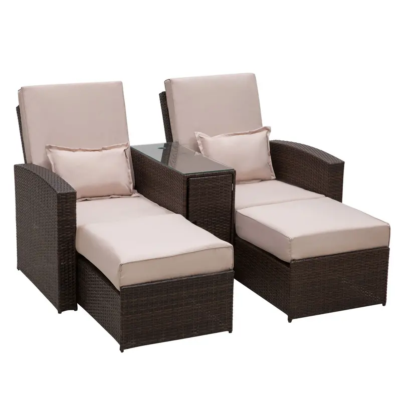 2-Piece Brown Rattan Outdoor Lounger Sofa Set