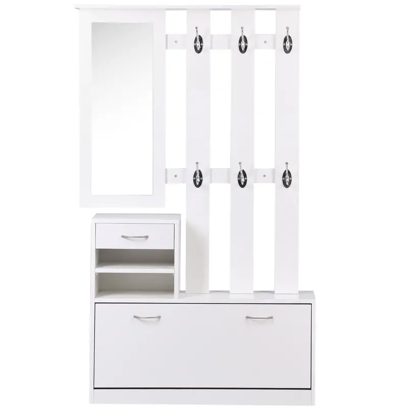 2-Piece Entryway Shoe Storage Set – White Wardrobe Unit with Mirror and Multi-Tier Shelving