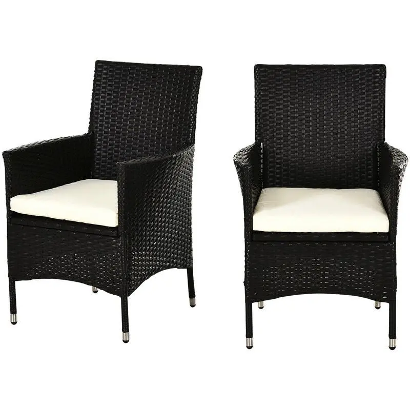 2-Piece Outdoor Rattan Dining Chairs – Deep-Seated Patio Armchairs with Cushions (Coffee)