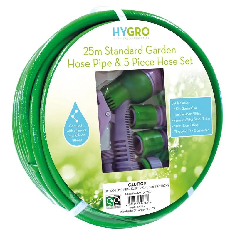 25-Metre Reinforced Garden Hose with 5-Piece Accessory Set
