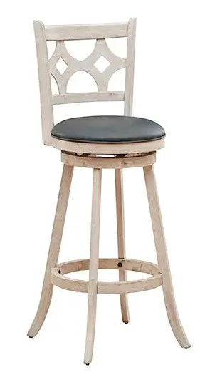 29-Inch Antique White Swivel Bar Stool with Decorative Lattice Back Design