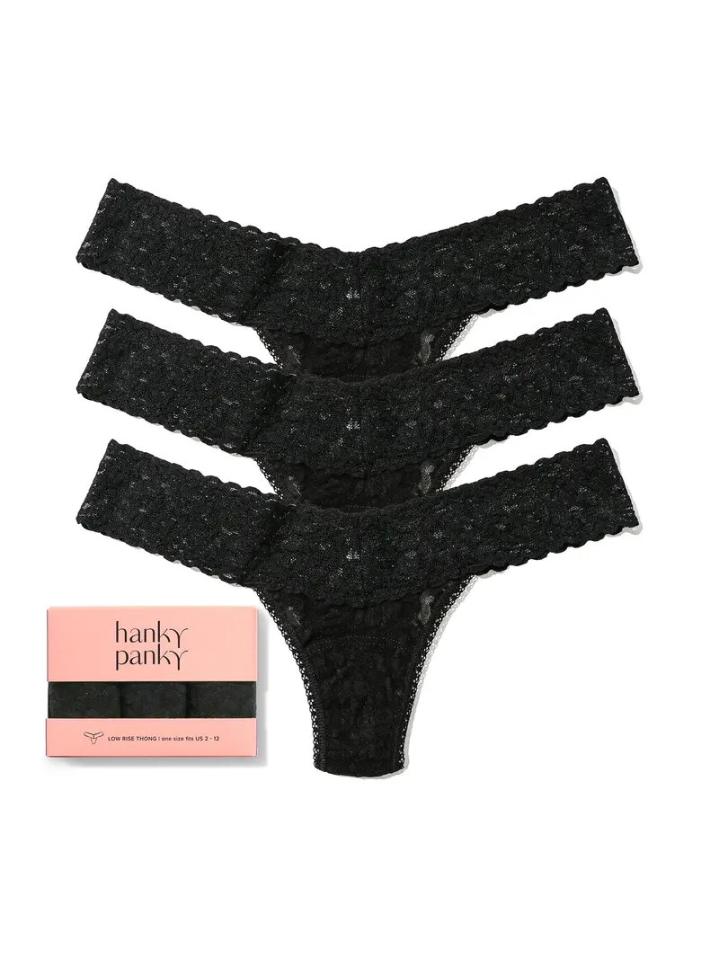 3-Pack Signature Lace® Low-Rise Black Thongs
