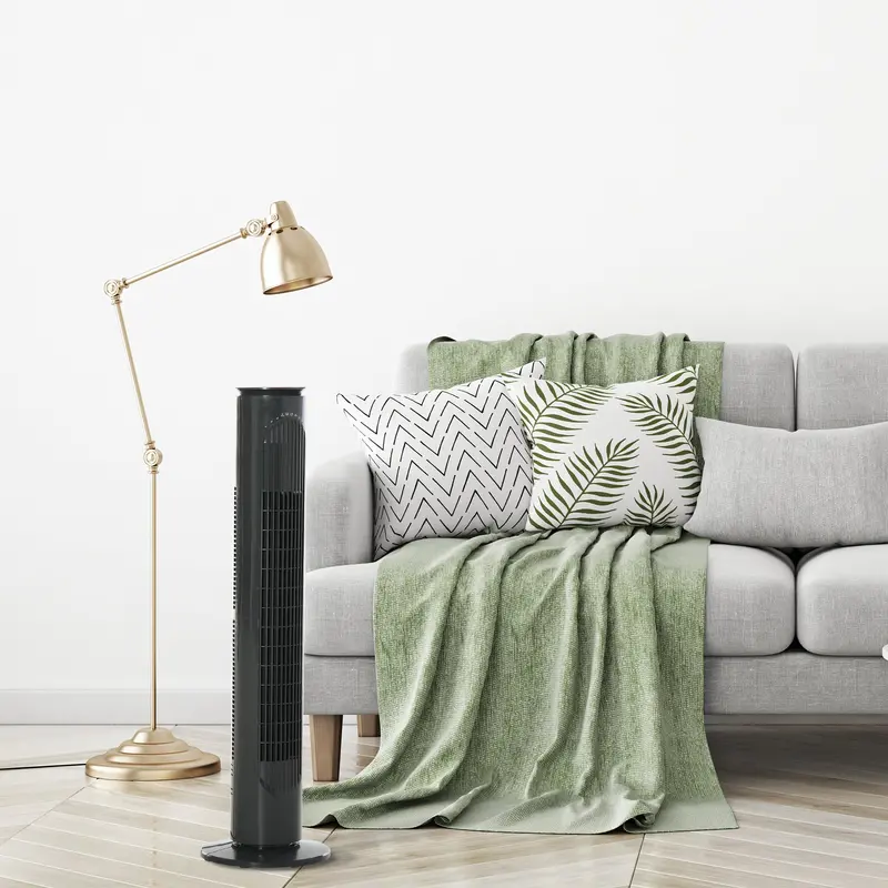 3-Speed Oscillating Tower Fan with Timer – Soft Grey Finish
