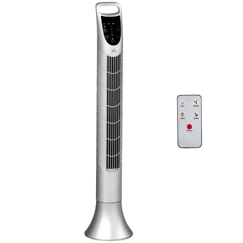 3-Speed Silver Tower Fan with Timer and Remote Control