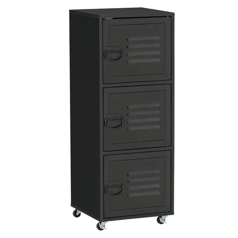 3-Tier Mobile Storage Cabinet with Wheels & Metal Doors – Home Office File Organizer