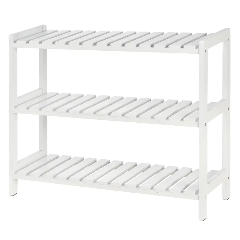 3-Tier Slatted MDF Shoe Rack – Space-Saving White Floor-Standing Organizer