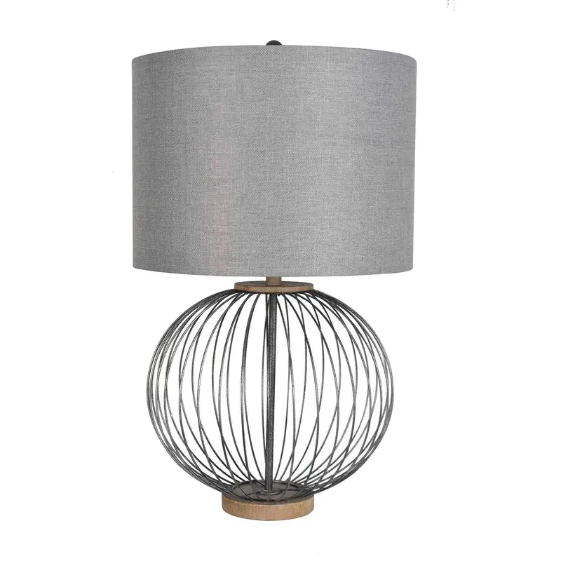 30-Inch Grey-Shaded Metal Table Lamp Pair