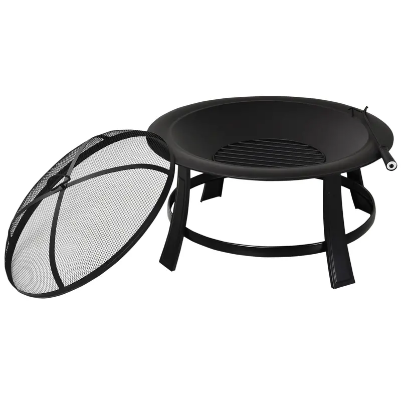 30-Inch Round Black Metal Fire Pit with Protective Cover