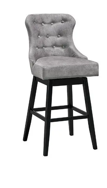 30-Inch Tufted Back Swivel Bar Stool on Sleek Black Wooden Base
