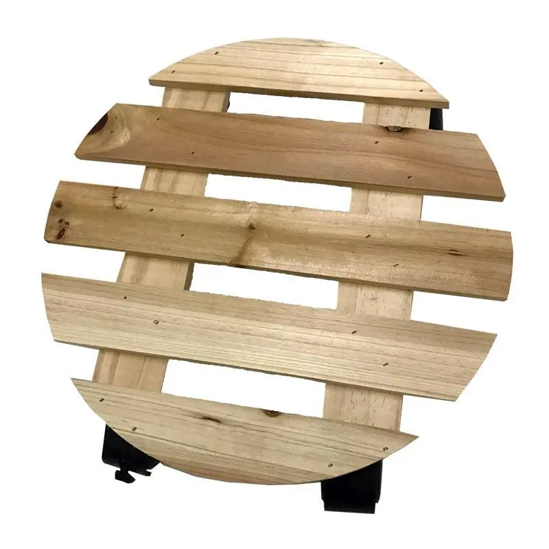 30cm Wooden Garden Plant Pot Trolley with Wheels
