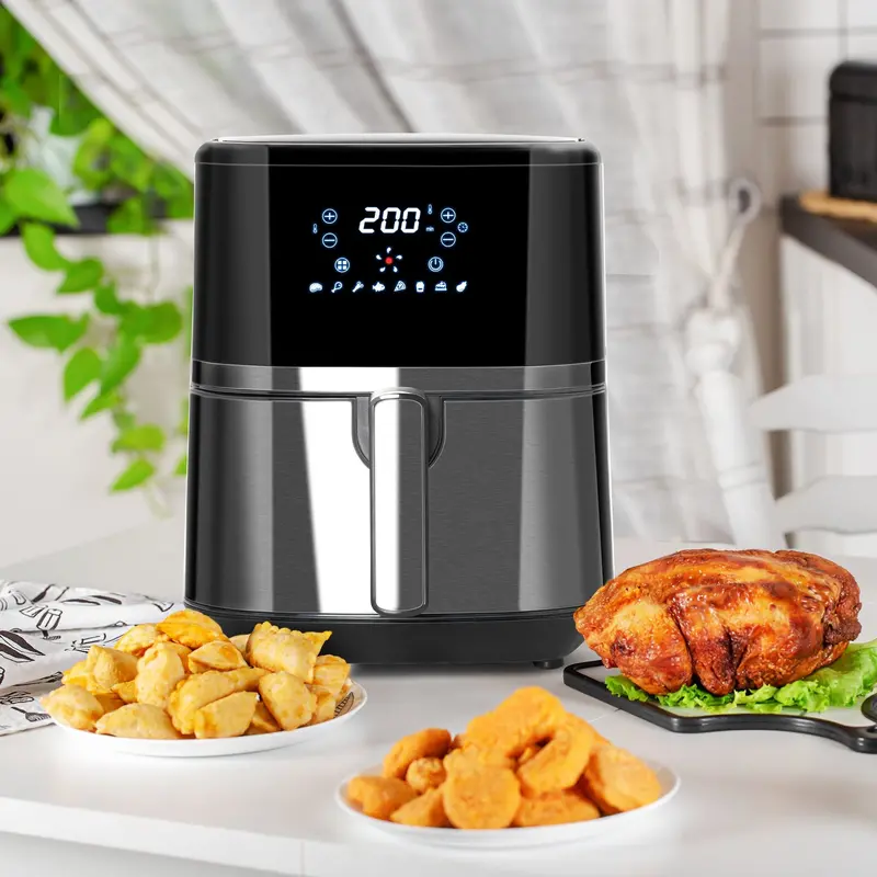 4.5L Black and Stainless Steel Air Fryer with Eight Presets and Digital Display