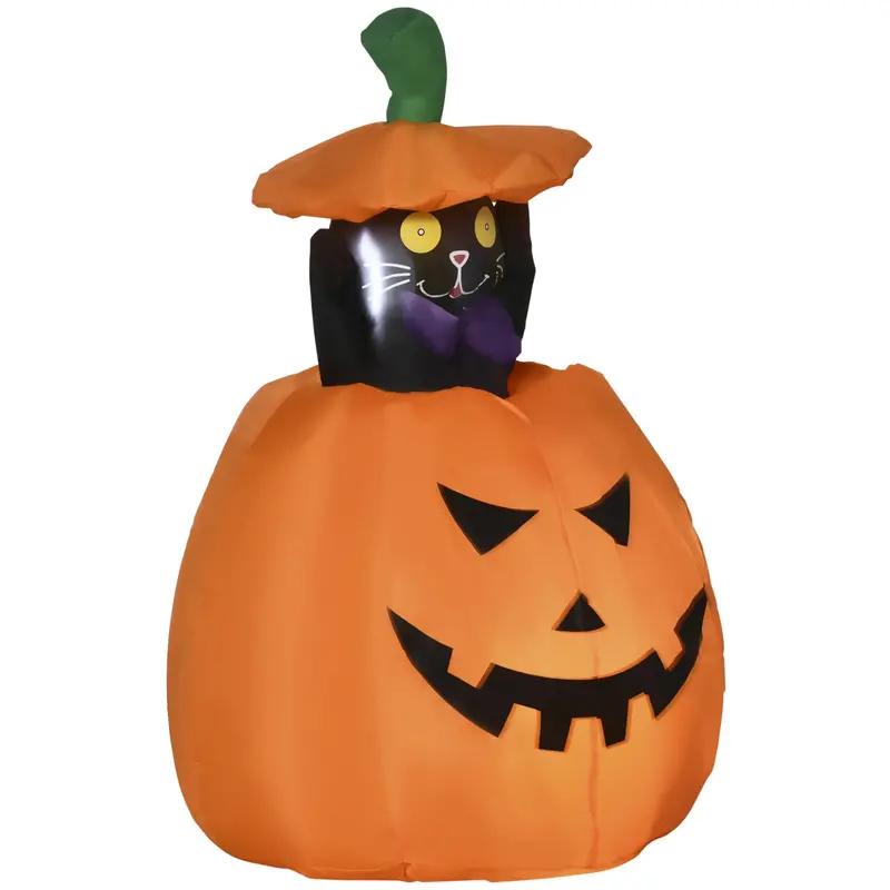 4-Foot Inflatable Halloween Pumpkin Featuring Playful Lifting Cat Design
