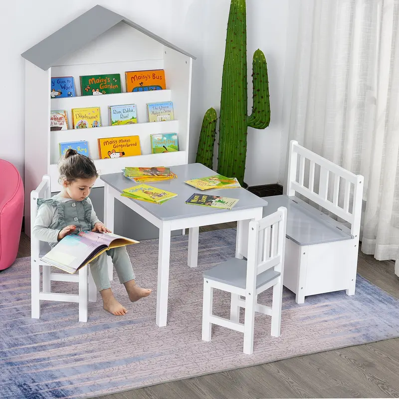 4-Piece Children’s Table and Chair Set – Includes Two Solid Wood Chairs