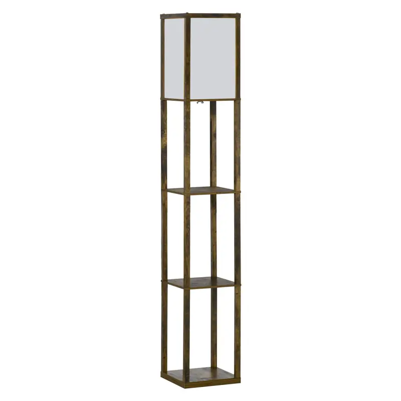 4-Tier Floor Lamp with Built-in Storage Shelf – Brown