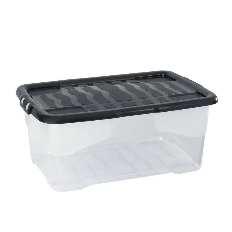 42L Clear-and-Black Plastic Storage Box – Compact & Stackable, Strata
