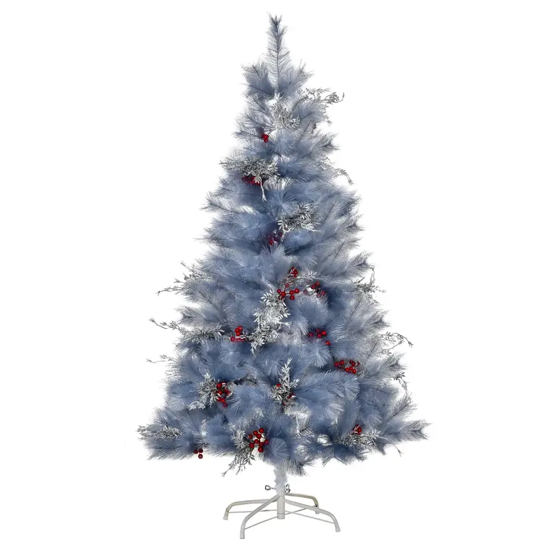 5-Foot Grey Artificial Christmas Tree with Berry & Snow Accents, 222 Tips, and Sturdy Metal Stand