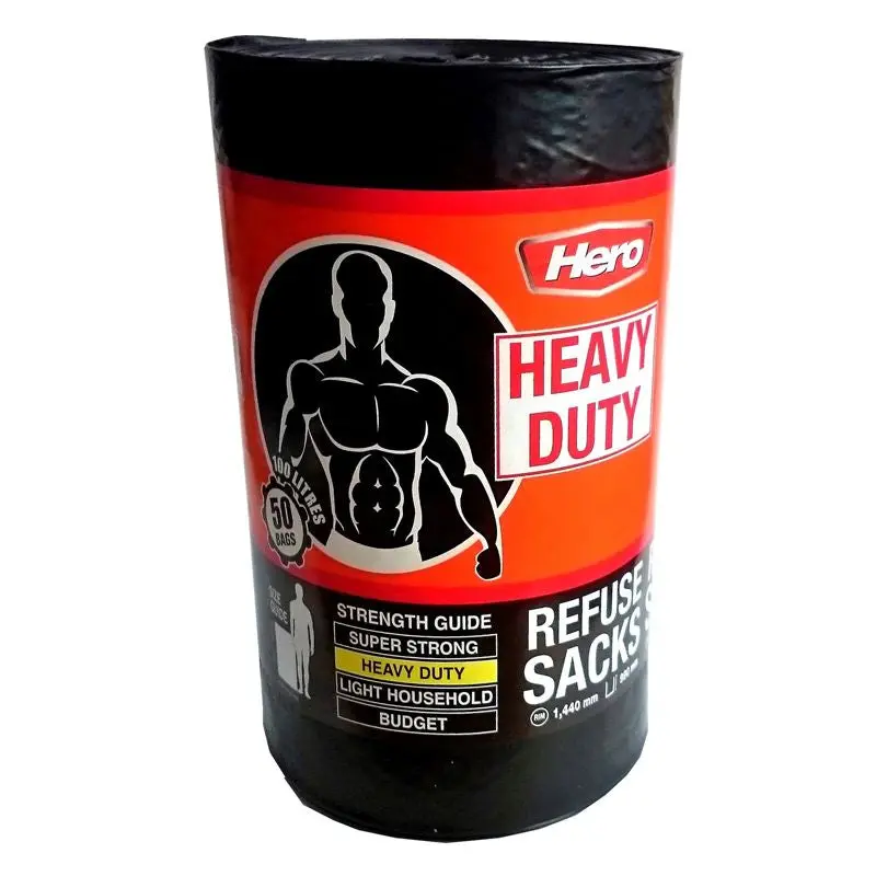 50-Pack Heavy-Duty 100L Refuse Sacks – Industrial-Strength Waste Bags