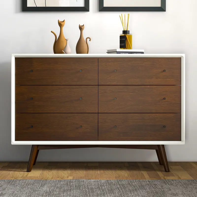 6-Drawer Dresser – Dark Brown and White Two-Tone Design