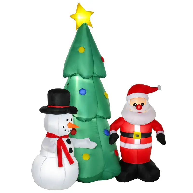 6-Foot Inflatable Outdoor Christmas Tree with Snowmen and Santa – Garden Display