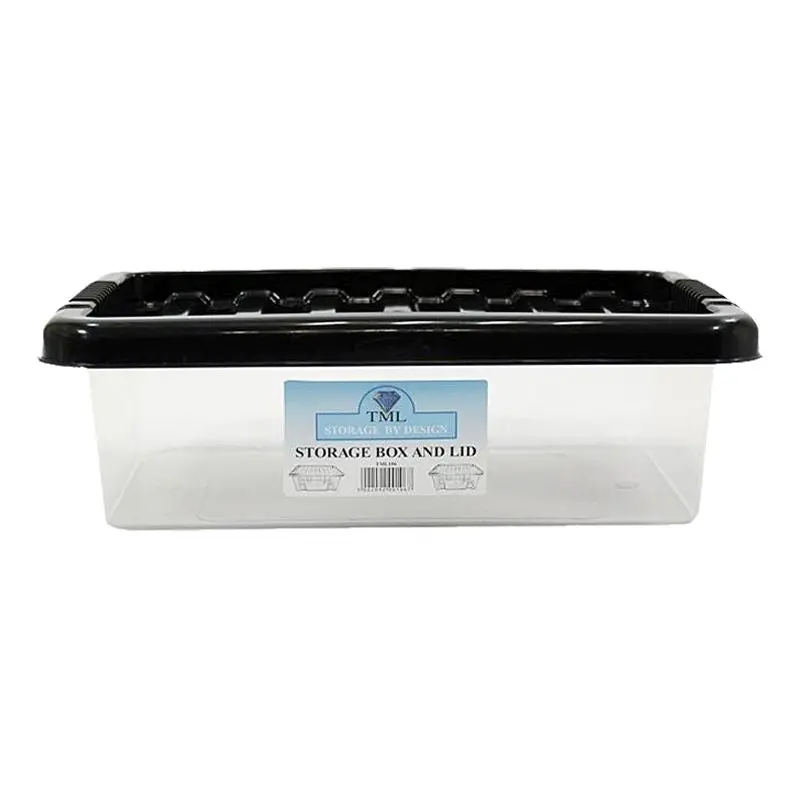 6-Litre Transparent & Black Plastic Storage Box – Stackable Clear Organizer for Home or Shed