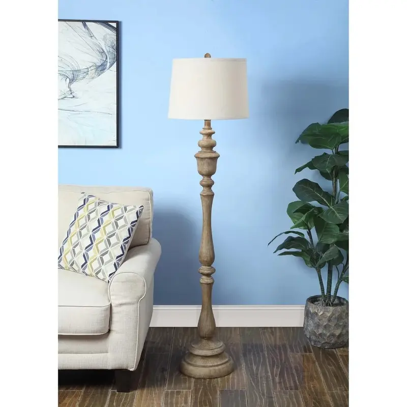 60-Inch Natural Woodgrain Floor Lamp with Modern Silhouette