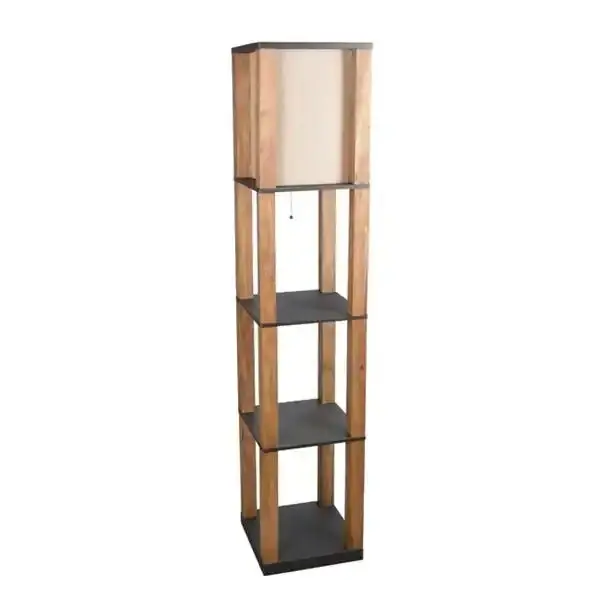 68-Inch Wooden-Finish Shelf Floor Lamp