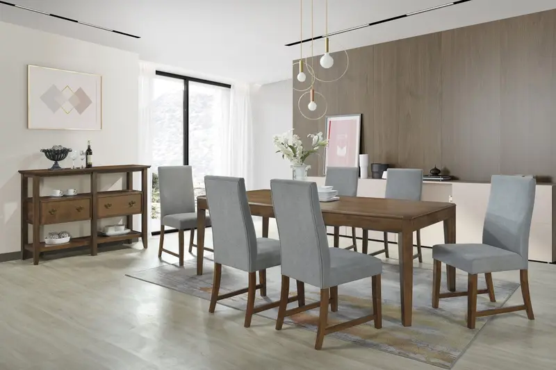 7-Piece Brown and Gray Upholstered Dining Set
