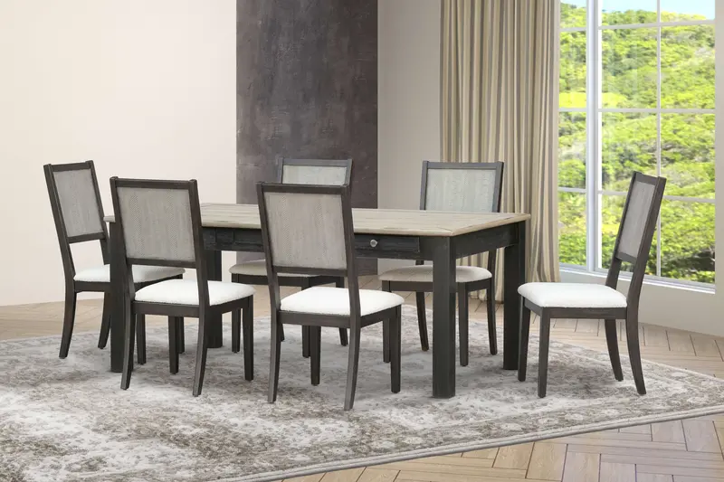 7-Piece Modern Rustic Dining Set with Pull-Out Drawers & Textured Seating