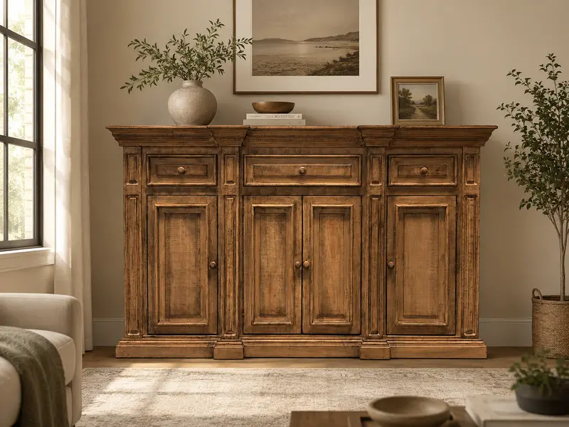 75-Inch Rustic Solid Wood Buffet Server in Honey Brown Finish