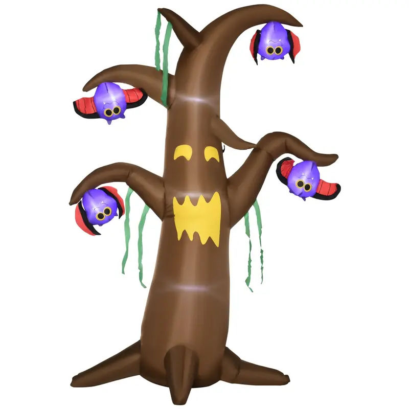 8-Foot Inflatable Halloween Ghost Tree – Animated Decor with Bats, Fangs, and Wing Details