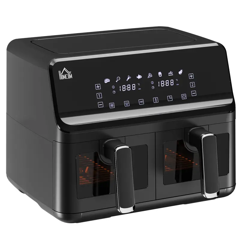 8-Litre Black Family Air Fryer with 2500W Power and Eight Preset Programs