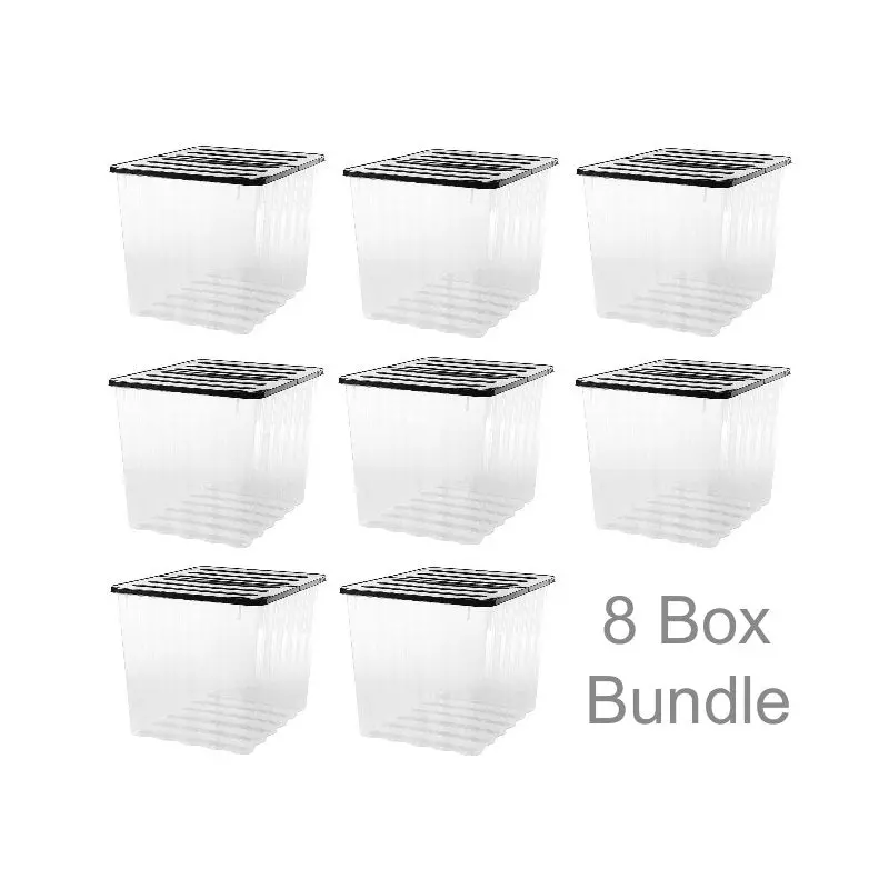 8-Pack Extra-Large 110L Clear-and-Black Plastic Storage Boxes – Supa Nova by Strata