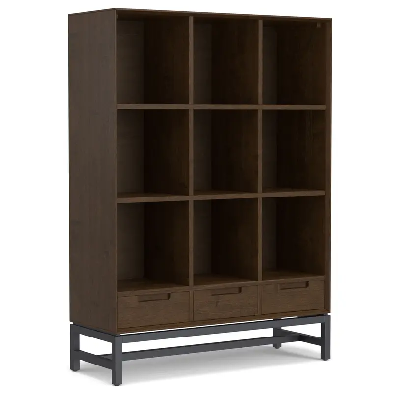 9-Cube Walnut Brown Bookcase with Drawers – Banting