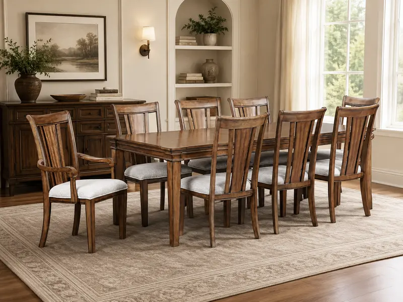 9-Piece Extendable Brown Dining Set – Upholstered Chair Ensemble with Expandable Table
