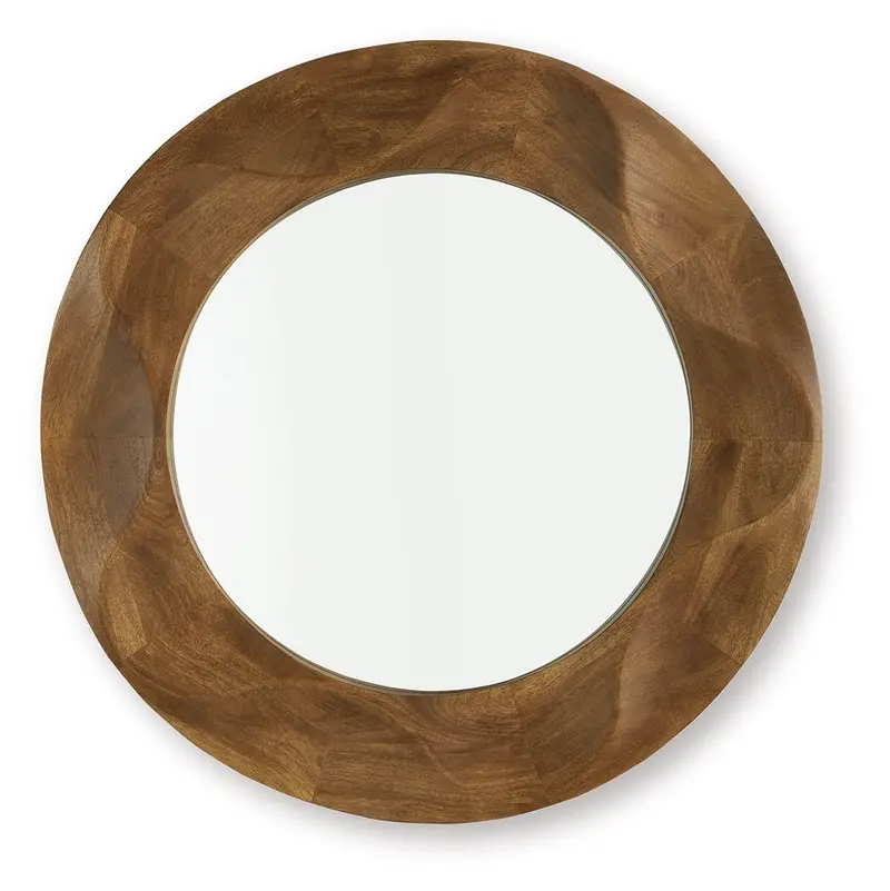 Aajon Wooden Accent Mirror – Natural Brown Grain Frame