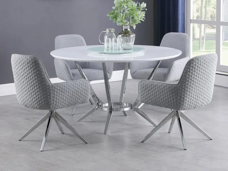 Abby White High-Gloss 5-Piece Round Dining Set